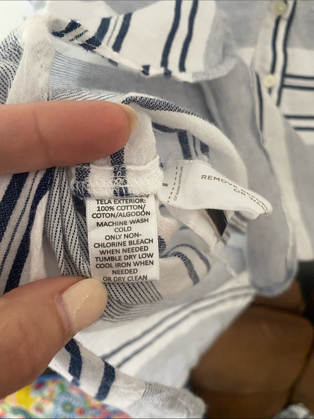 LOFT White and Navy Striped Button-Front Shirt 100% Cotton - Picture 4 of 4